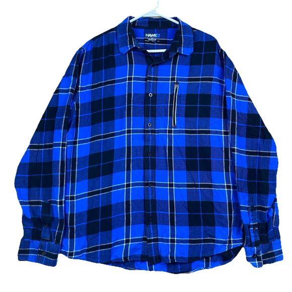 Tony Hawk Flannel Shirt XXL Blue Black Plaid Long Sleeve Button Front Skate - Picture 1 of 6